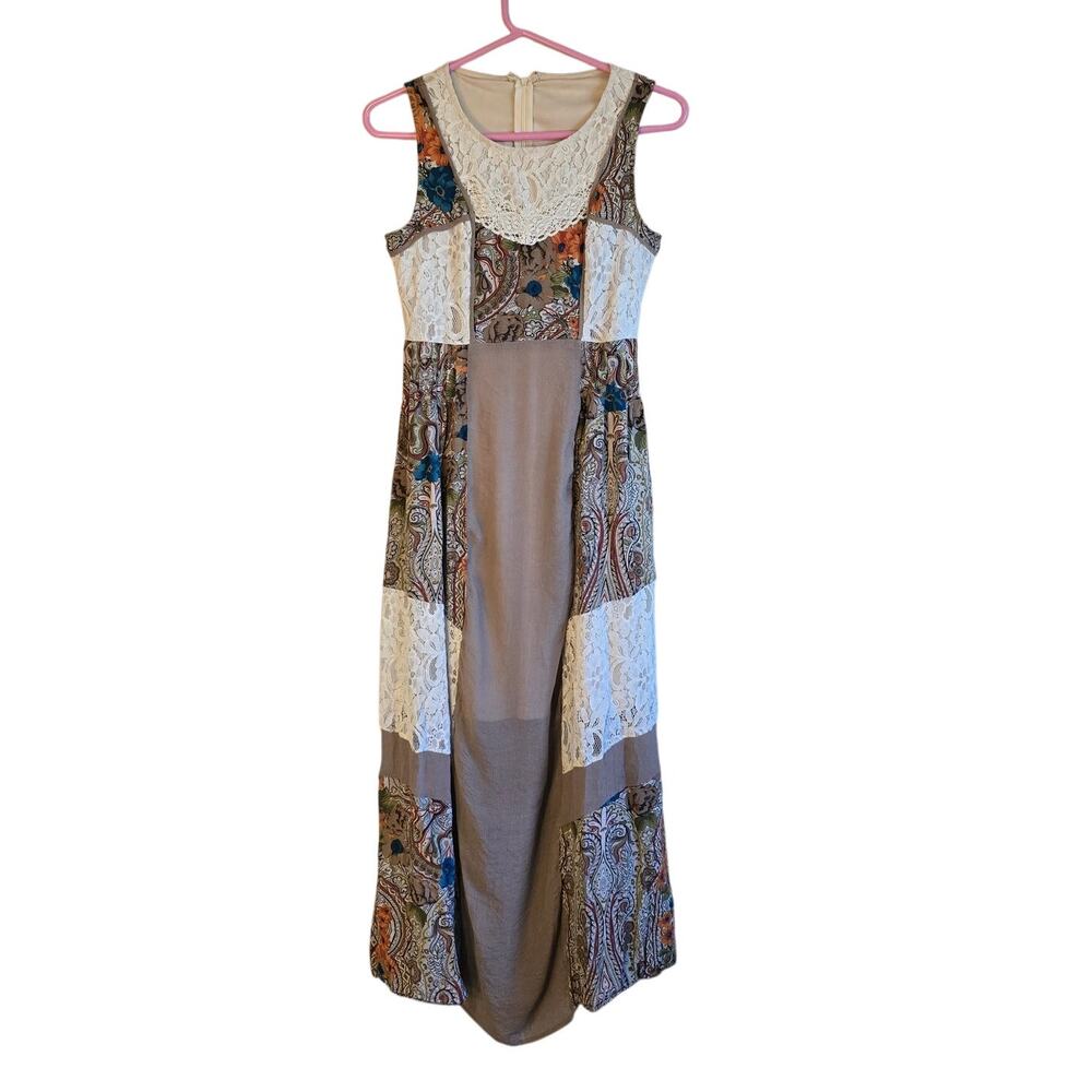 Anthropologie Ryu patchwork and lace maxi dress size small boho cottage